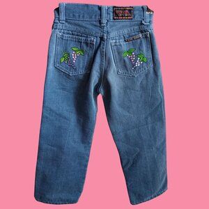 5 20x19 Vintage 1980's Jeans Girls DENIM HIPPIE DISCO GRAPES BON BON EMBROIDERD